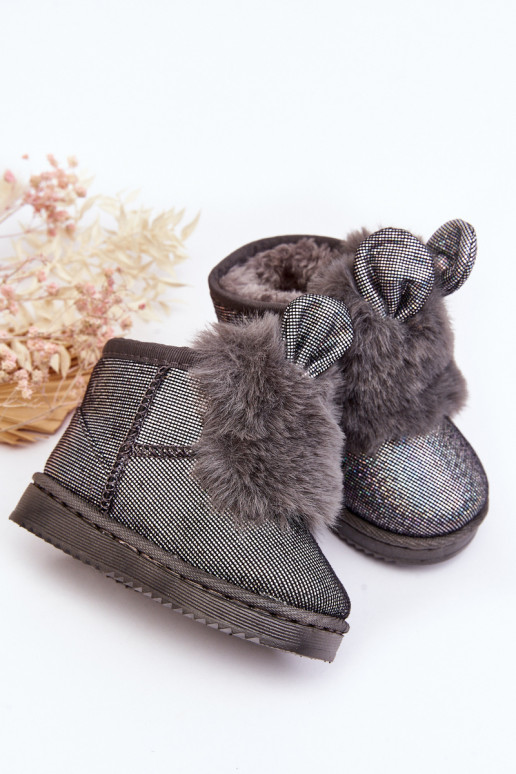 Doposci per bambini riscaldati con pelliccia all'interno con orecchie, colore grigio Betty