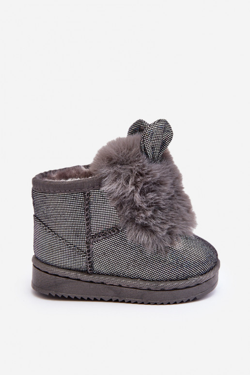 Doposci per bambini riscaldati con pelliccia all'interno con orecchie, colore grigio Betty