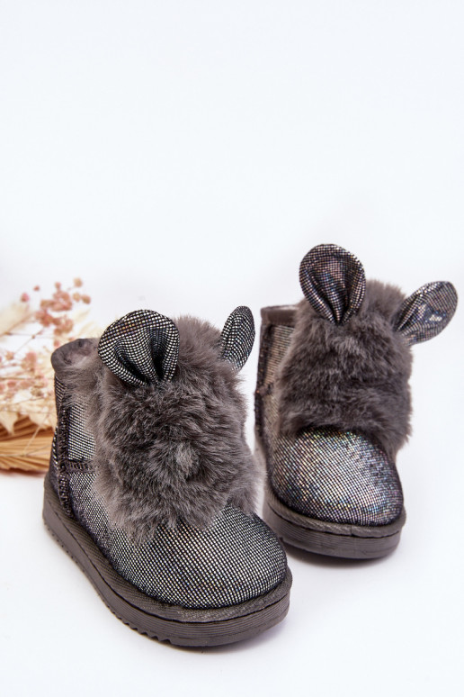 Doposci per bambini riscaldati con pelliccia all'interno con orecchie, colore grigio Betty