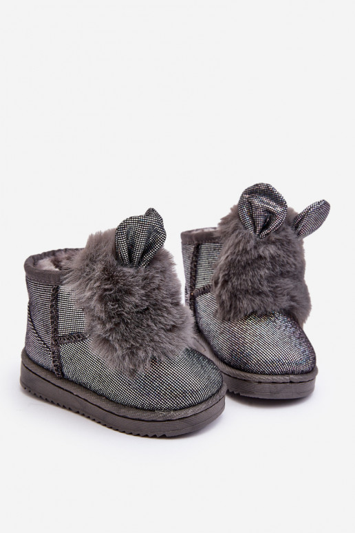 Doposci per bambini riscaldati con pelliccia all'interno con orecchie, colore grigio Betty