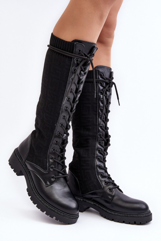 stivali stringati da donna con tomaia elastica in colore nero Virxinia
