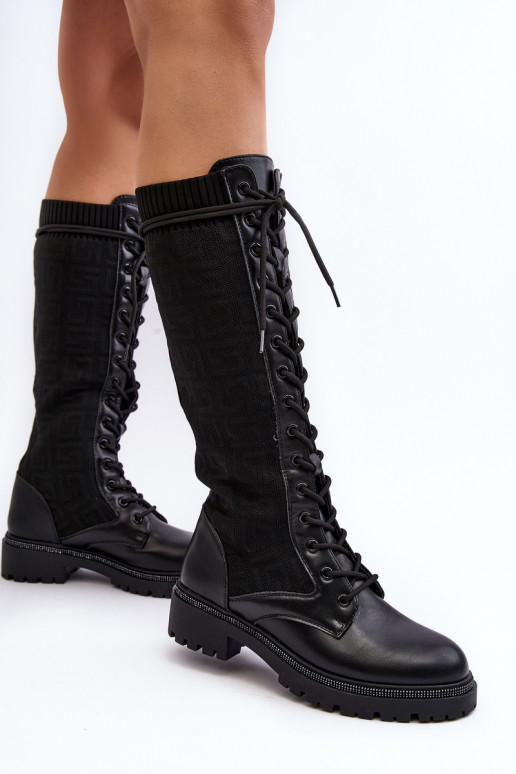 stivali stringati da donna con tomaia elastica in colore nero Virxinia