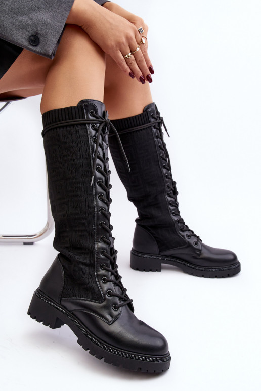 stivali stringati da donna con tomaia elastica in colore nero Virxinia