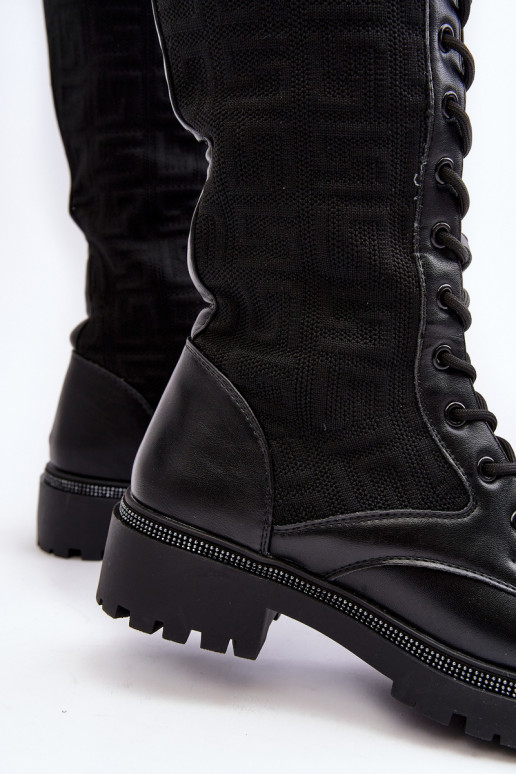 stivali stringati da donna con tomaia elastica in colore nero Virxinia stivali stringati da donna con tomaia elastica in colore nero Virxinia