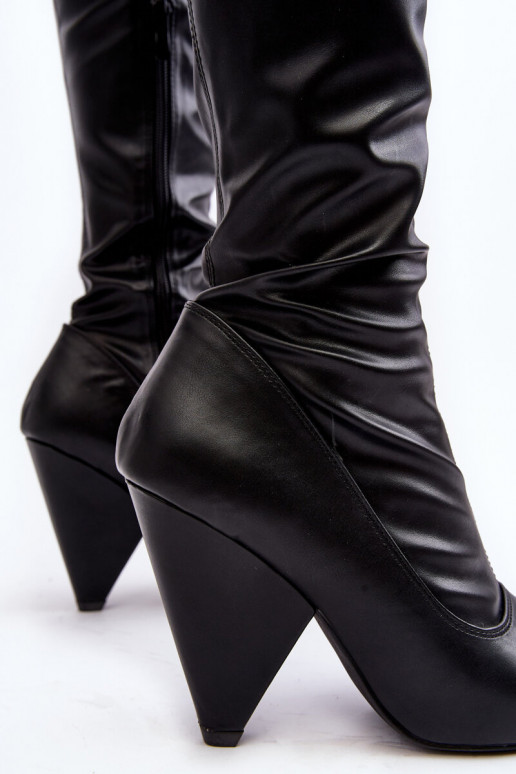 stivali lunghi con tacco Eco pelle Lu Boo colore nero