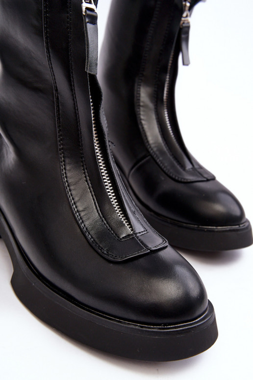 Stivali con tacco largo con cerniere in colore nero Elkasa Stivali con tacco largo con cerniere in colore nero Elkasa