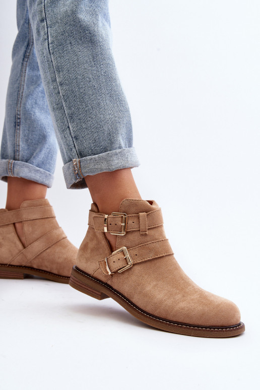 Stivali con tacco largo con strisce in Melviana beige Stivali con tacco largo con strisce in Melviana beige