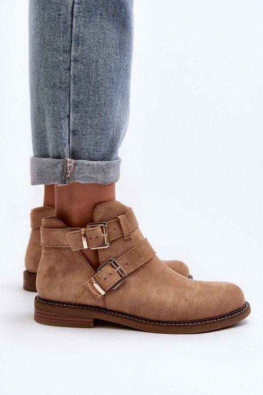 Stivali con tacco largo con strisce in Melviana beige Stivali con tacco largo con strisce in Melviana beige