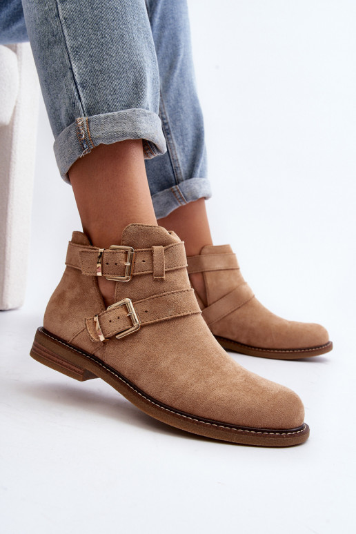 Stivali con tacco largo con strisce in Melviana beige Stivali con tacco largo con strisce in Melviana beige