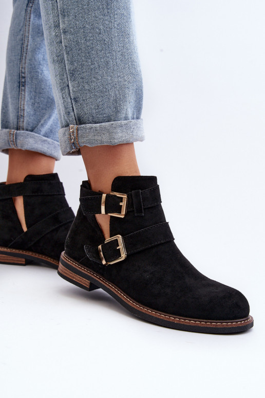 Stivali con tacco largo con strisce in Melviana nera Stivali con tacco largo con strisce in Melviana nera