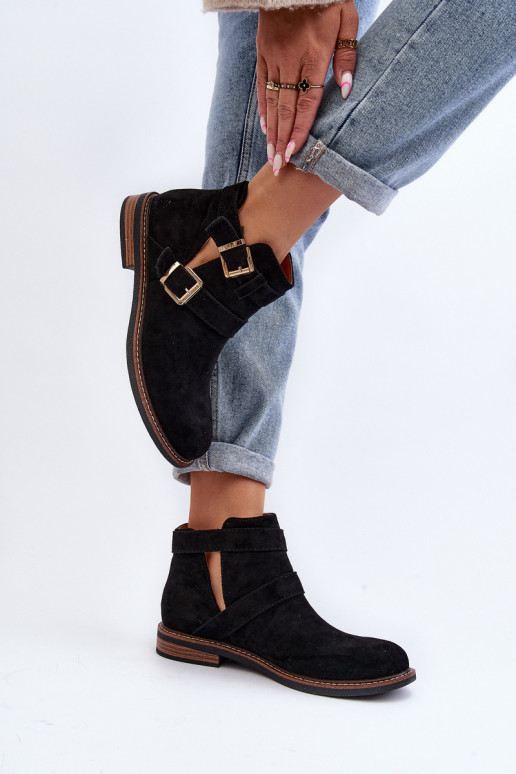 Stivali con tacco largo con strisce in Melviana nera Stivali con tacco largo con strisce in Melviana nera