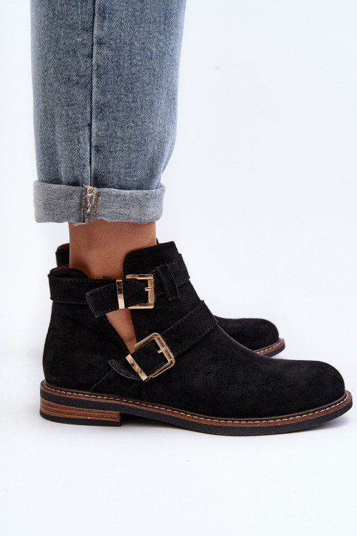 Stivali con tacco largo con strisce in Melviana nera Stivali con tacco largo con strisce in Melviana nera