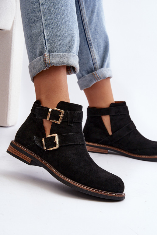 Stivali con tacco largo con strisce in Melviana nera Stivali con tacco largo con strisce in Melviana nera