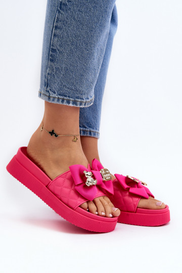 Ciabatte da donna con fiocco e orsetto fucsia Katterina 2