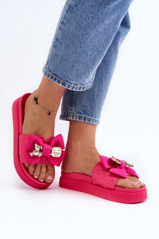Ciabatte da donna con fiocco e orsetto fucsia Katterina