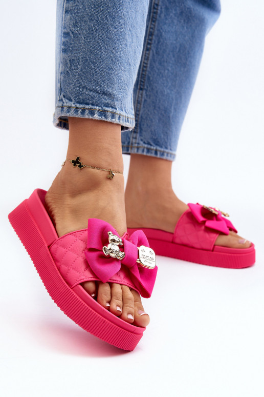 Ciabatte da donna con fiocco e orsetto fucsia Katterina