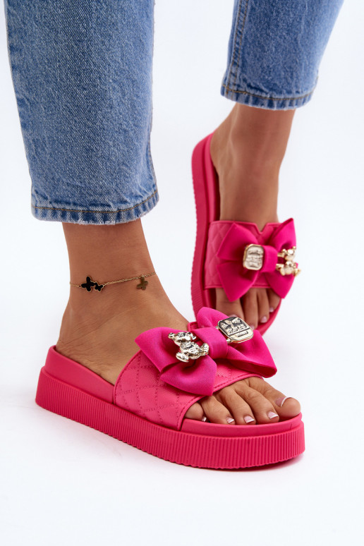 Ciabatte da donna con fiocco e orsetto fucsia Katterina