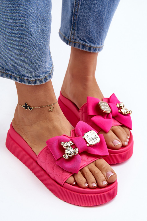Ciabatte da donna con fiocco e orsetto fucsia Katterina