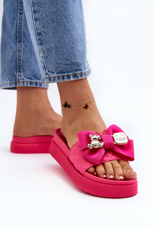 Ciabatte da donna con fiocco e orsetto fucsia Katterina