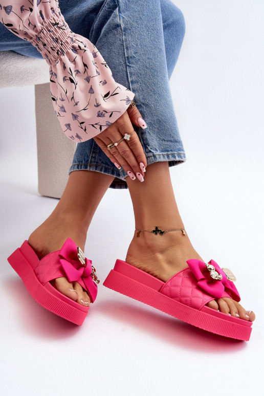 Ciabatte da donna con fiocco e orsetto fucsia Katterina