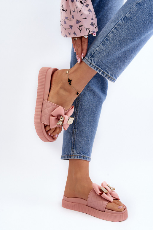 Pantofole da donna con fiocco e orsetto, Rožinė Katterina