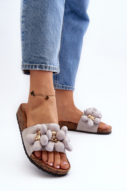 Pantofole da donna con bellissimi dettagli in colore grigio Bunlia