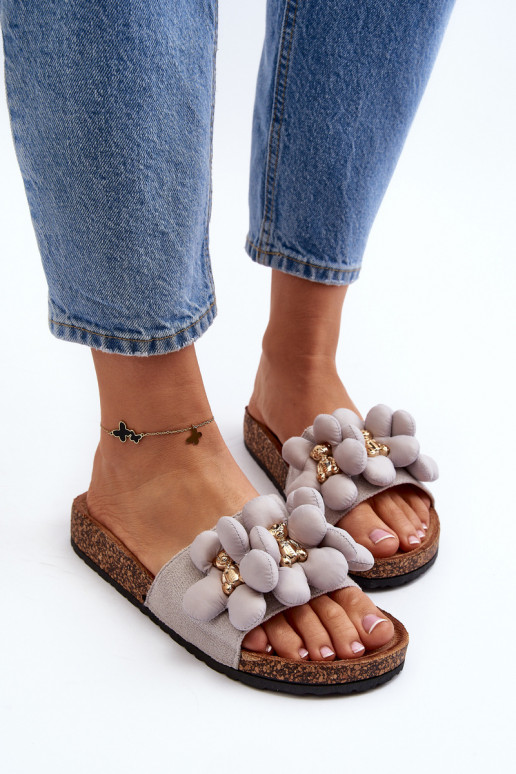 Pantofole da donna con bellissimi dettagli in colore grigio Bunlia