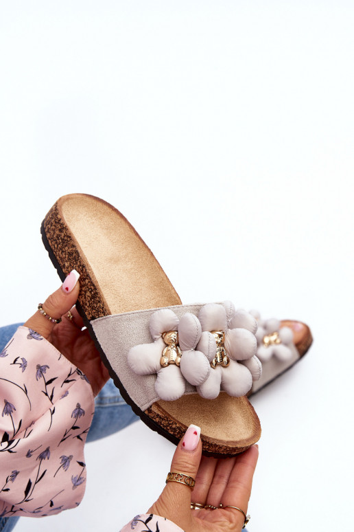 Pantofole da donna con bellissimi dettagli in colore grigio Bunlia