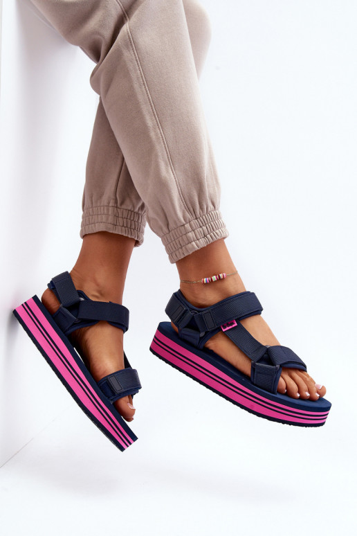 Sandali con plateau da donna Lee Cooper LCW-24-05-2754L blu scuro