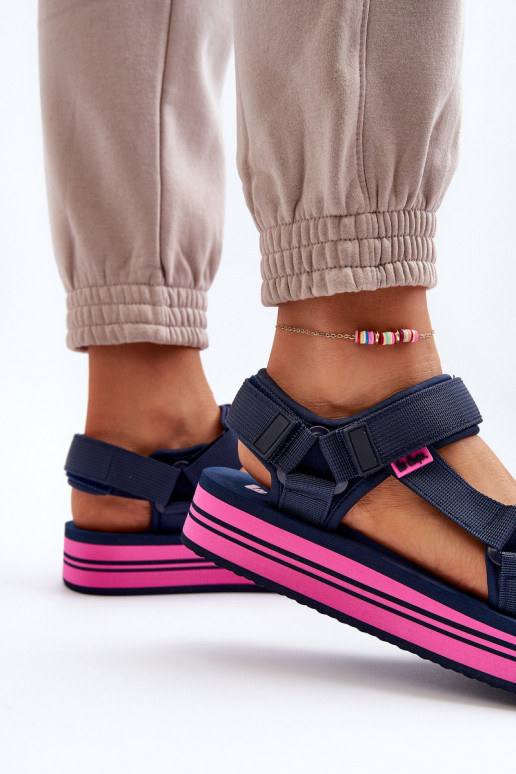 Sandali con plateau da donna Lee Cooper LCW-24-05-2754L blu scuro