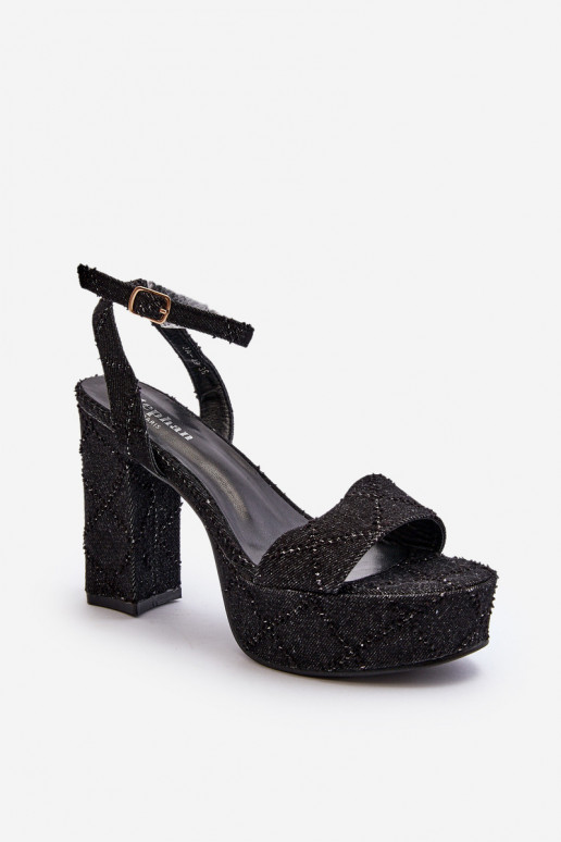 Sandali in denim con tacco in colore nero Acrana