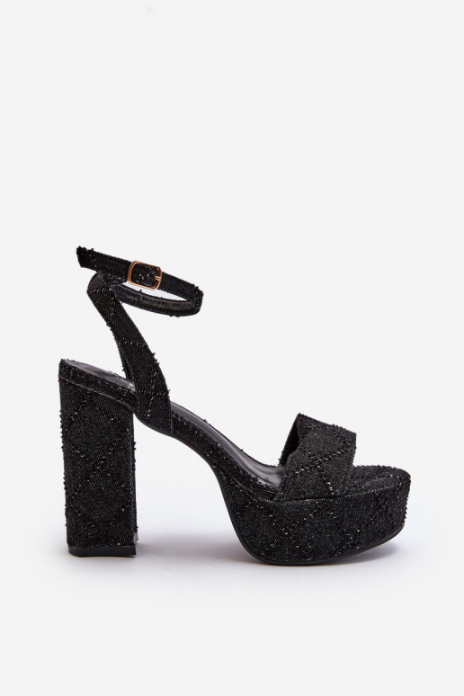 Sandali in denim con tacco in colore nero Acrana