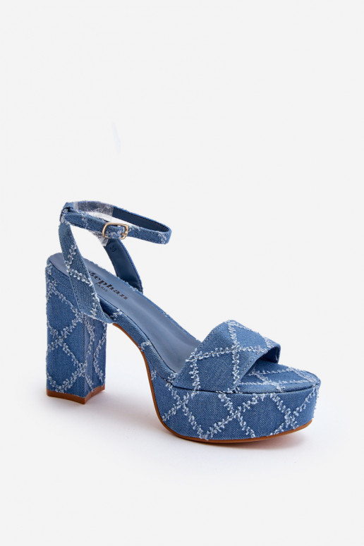 Sandali in denim con tacco in colore blu Acrana