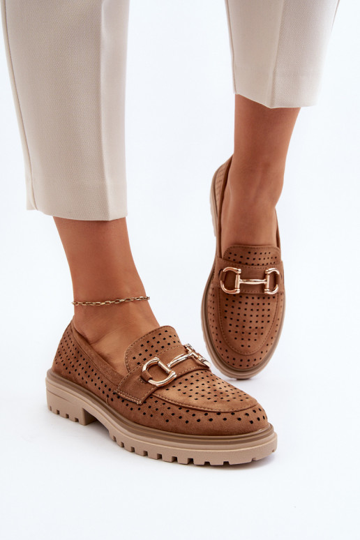 Mocassini da donna traforati con ornamenti in Talesse marrone Mocassini da donna traforati con ornamenti in Talesse marrone