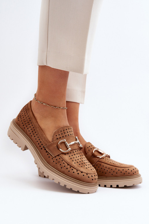 Mocassini da donna traforati con ornamenti in Talesse marrone Mocassini da donna traforati con ornamenti in Talesse marrone