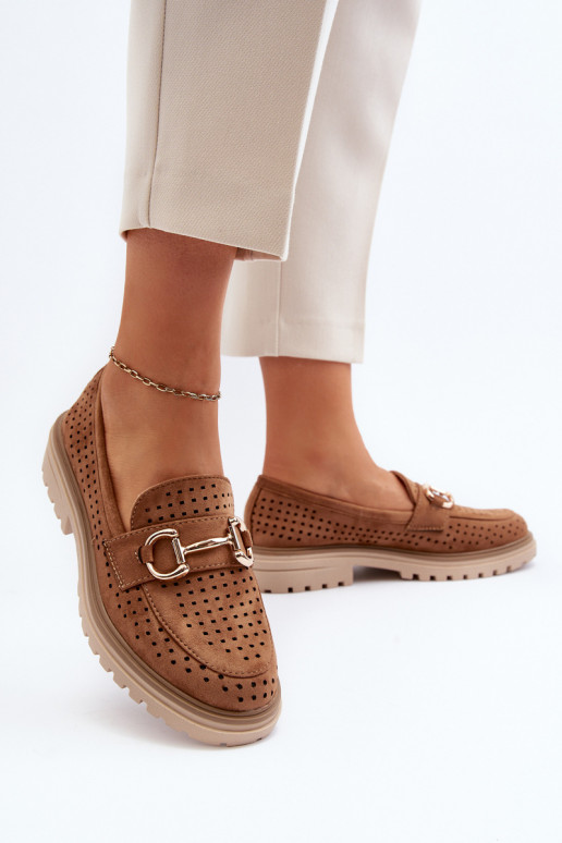 Mocassini da donna traforati con ornamenti in Talesse marrone Mocassini da donna traforati con ornamenti in Talesse marrone