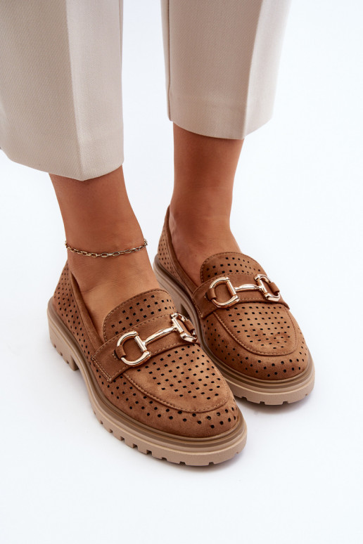 Mocassini da donna traforati con ornamenti in Talesse marrone Mocassini da donna traforati con ornamenti in Talesse marrone