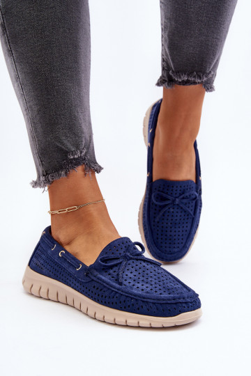 Mocassini da donna con nastri in Reece blu scuro