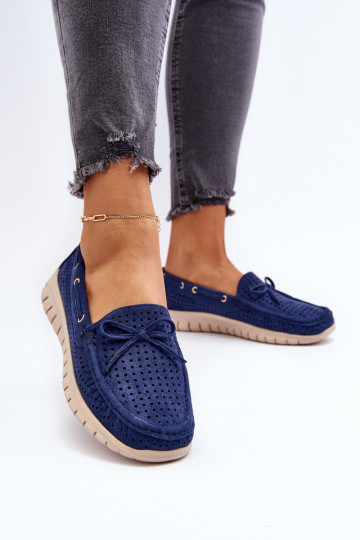 Mocassini da donna con nastri in Reece blu scuro 2