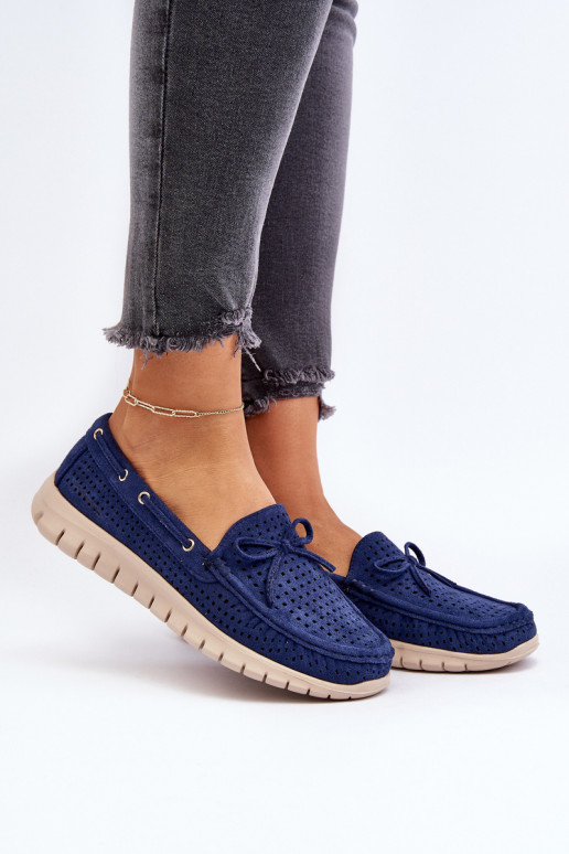 Mocassini da donna con nastri in Reece blu scuro