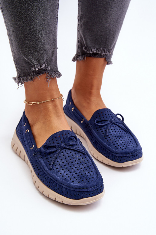 Mocassini da donna con nastri in Reece blu scuro