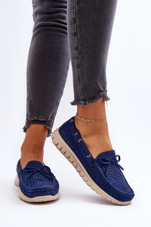 Mocassini da donna con nastri in Reece blu scuro