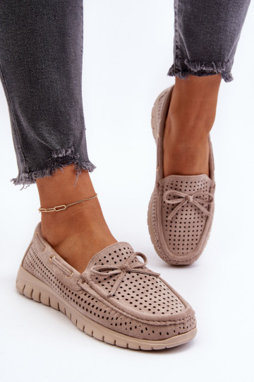 Mocassini da donna con nastri in Reece beige