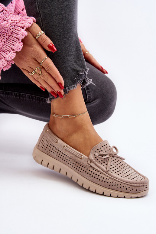 Mocassini da donna con nastri in Reece beige Mocassini da donna con nastri in Reece beige