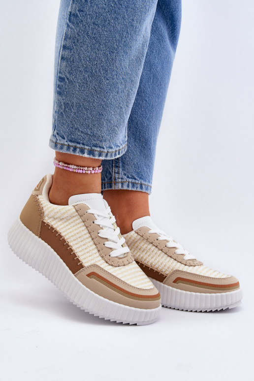 Scarpe modello sneakers con plateau color beige Redala