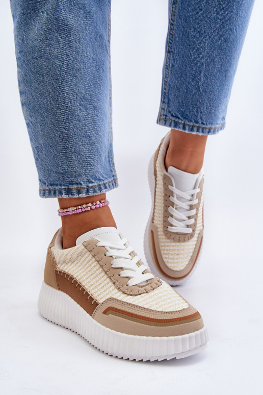 Scarpe modello sneakers con plateau color beige Redala