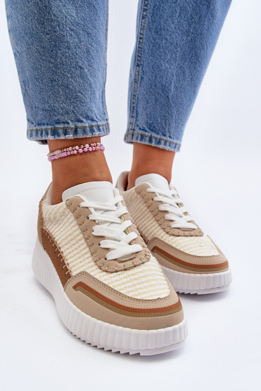 Scarpe modello sneakers con plateau color beige Redala