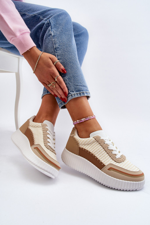 Scarpe modello sneakers con plateau color beige Redala