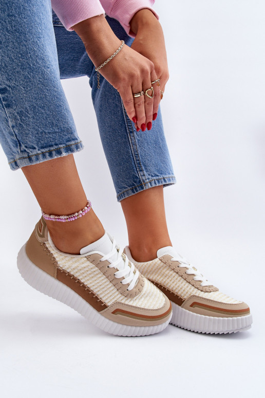 Scarpe modello sneakers con plateau color beige Redala