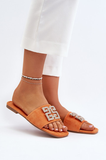 Ciabatte da donna con tacco largo con ornamenti in colore arancione Inaile 2